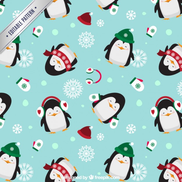 Christmas penguins pattern Free Vector