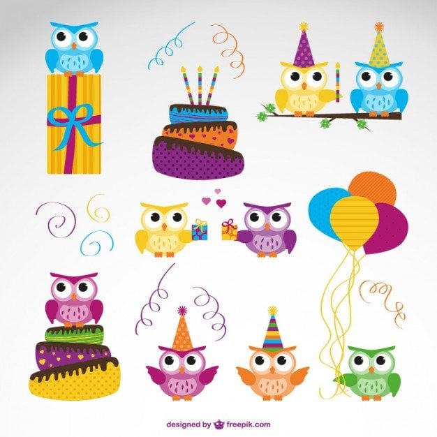 Vector-owl-birthday-set