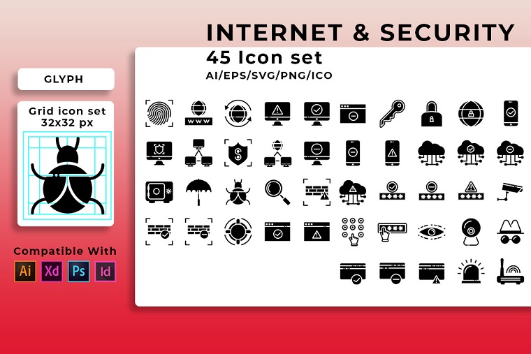 Internet And Security Set Iconset Template