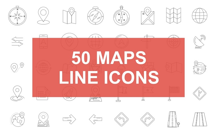 50 Maps & Location Line Black Iconset Template