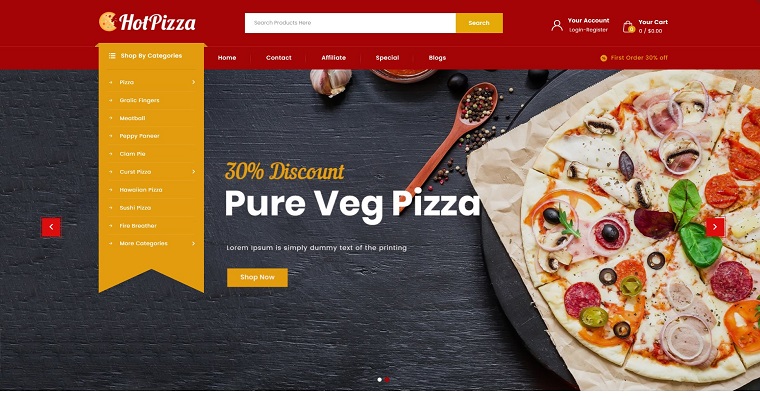 Hot Pizza Store OpenCart Template