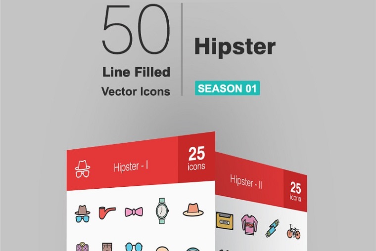 50 Hipster Filled Line Iconset Template