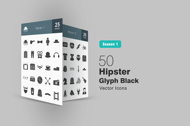 50 Hipster Glyph Iconset Template