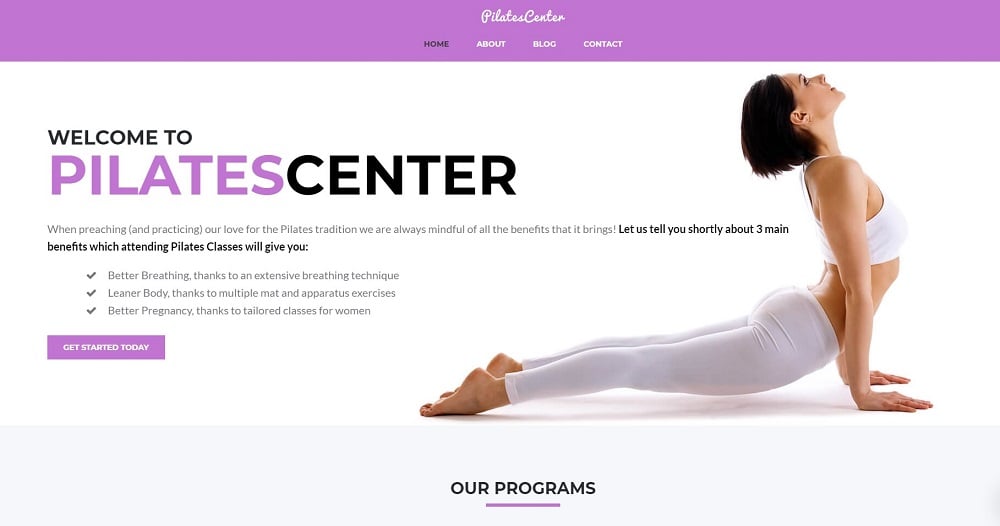 Pilates Center - Sports, Fitness & Yoga Feminine WordPress Theme