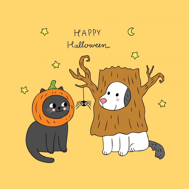 cartoon-cute-halloween-cat-and-dog-vector