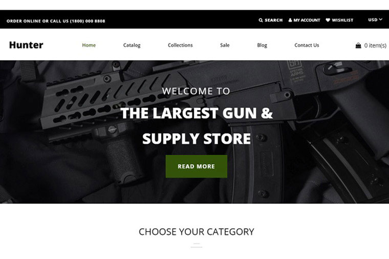 Hunter - Simple Responsive Gun Shop Shopify Theme.