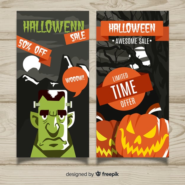 Modern halloween sale banners with flat design