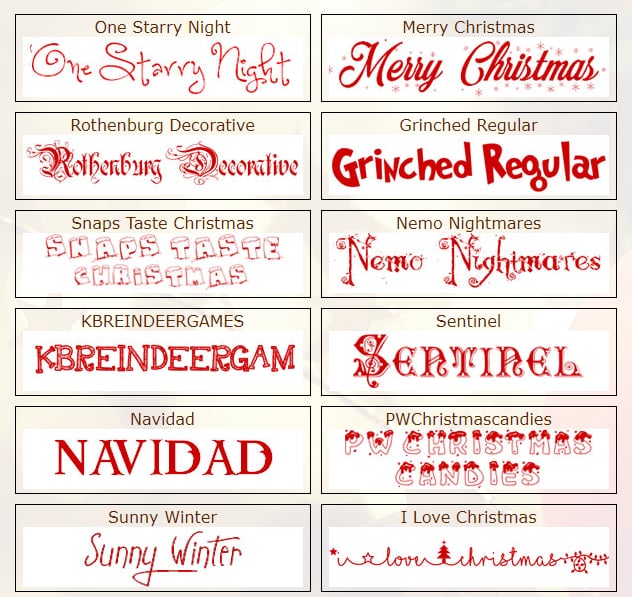 Christmas Fonts on The Holiday Spot