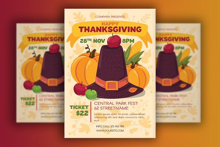 Thanksgiving Poster With Pilgrim Hat Corporate Identity Template.