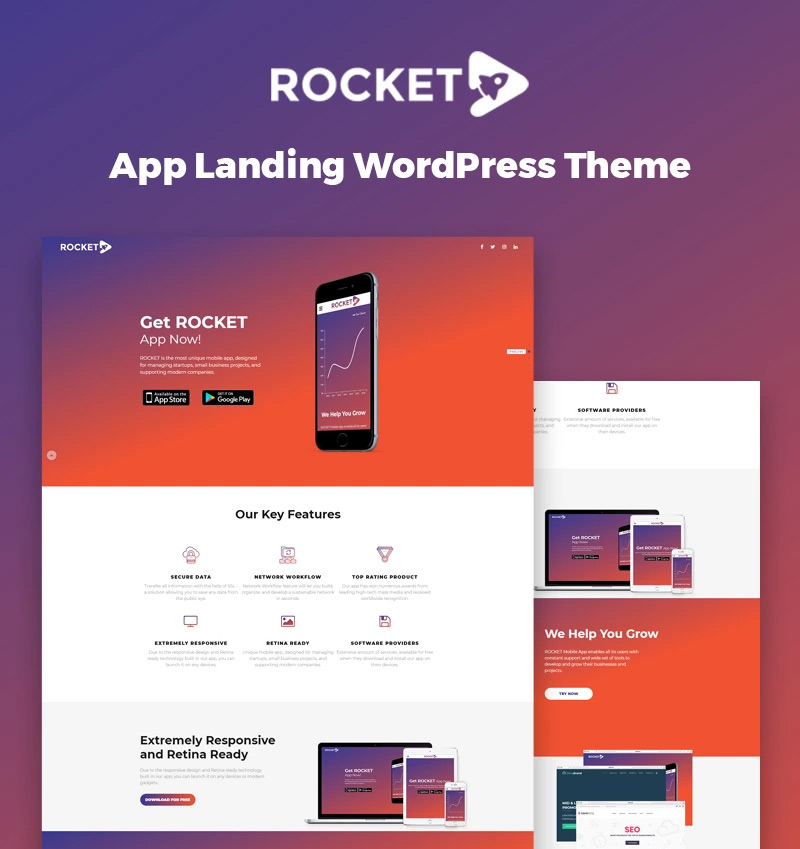 Rocket - Mobile App Landing Page WordPress Theme