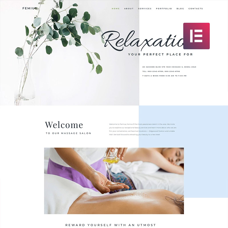 Femius - Massage Salon Ready-to-Use Minimal Elementor WordPress Theme