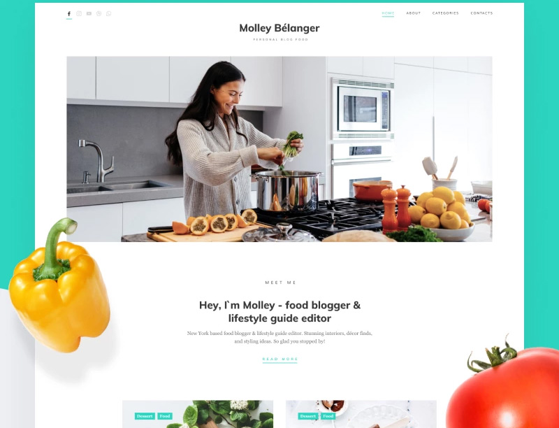 Molley Belanger - Food blog WordPress theme for storytelling WordPress Theme
