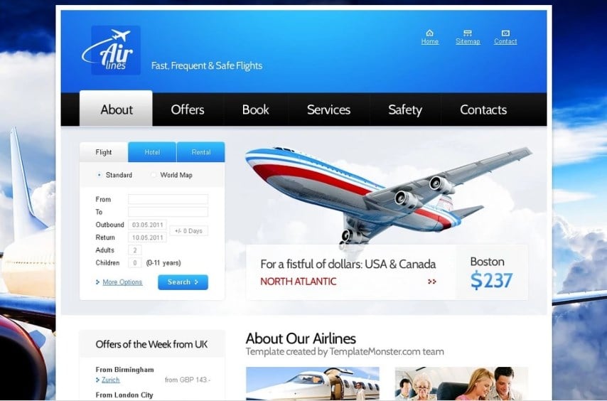 Free Website Template for Airlines Company Website Template