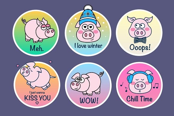 Piggy Badges Illustration