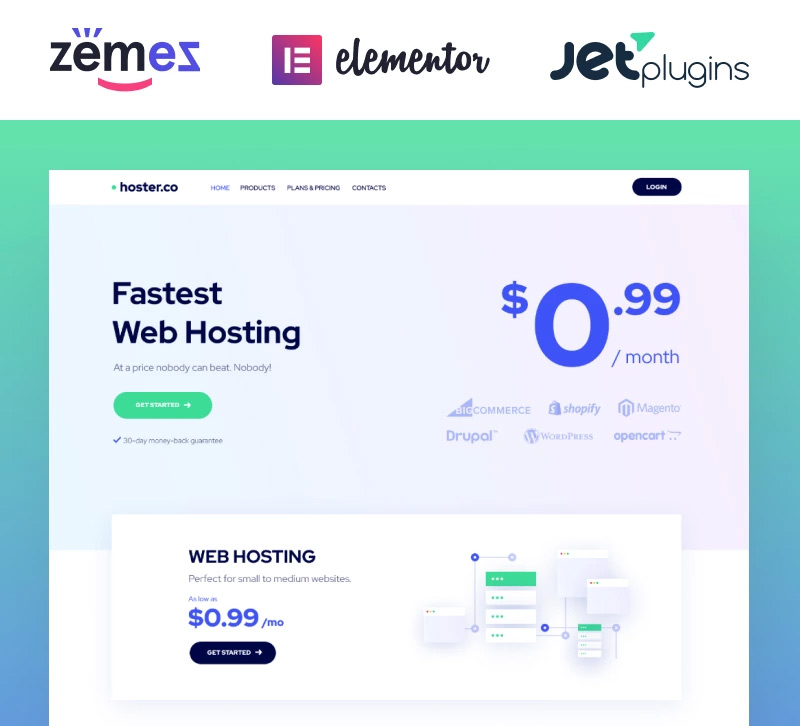 Hoster.co - Web Hosting Template for Providers Company with Elementor WordPress Theme