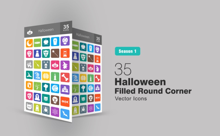35 Halloween Filled Round Corner Iconset Template