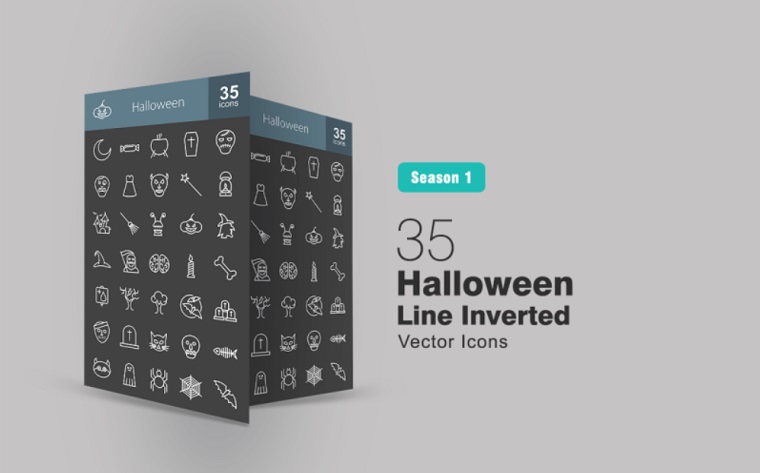 35 Halloween Line Inverted Iconset Template.