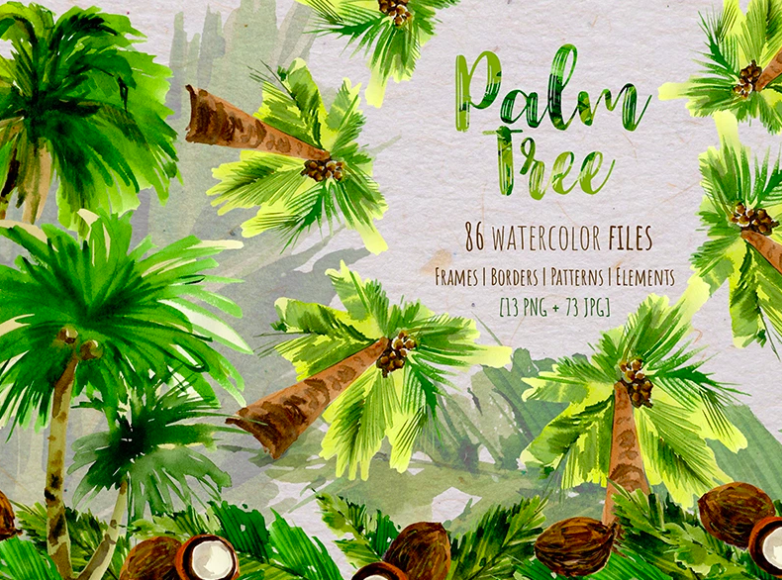 Palm Tree PNG Watercolor Set Illustration