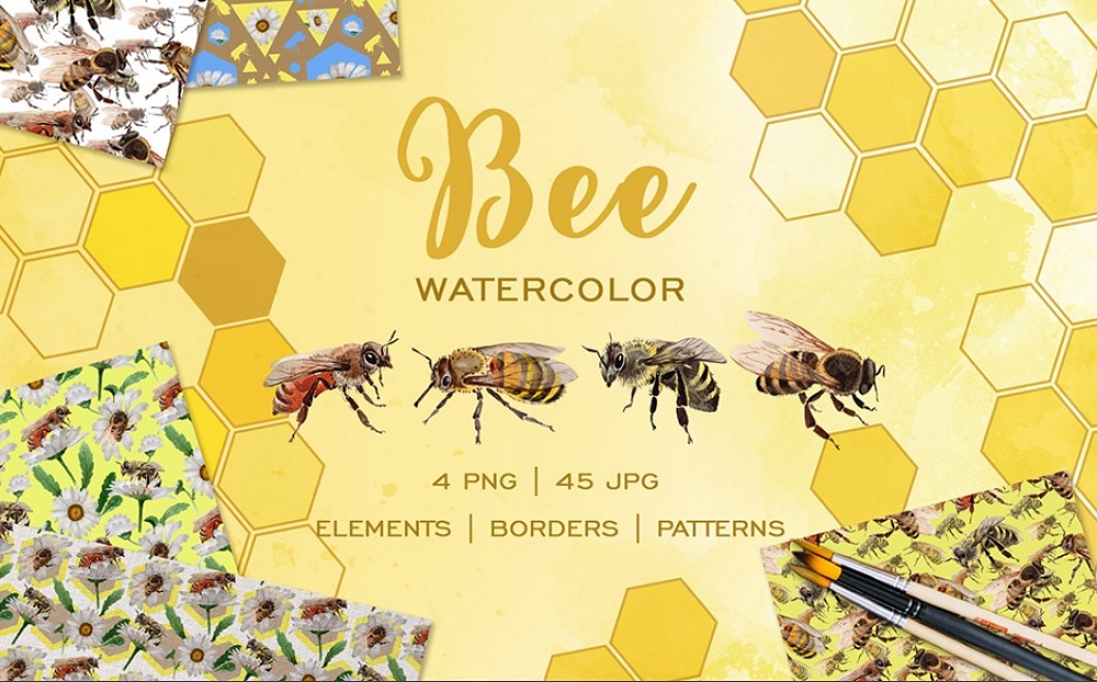 Bee Watercolor Png Illustration