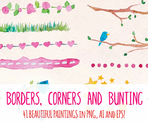 40 Borders, Corners and Bunting Illustration