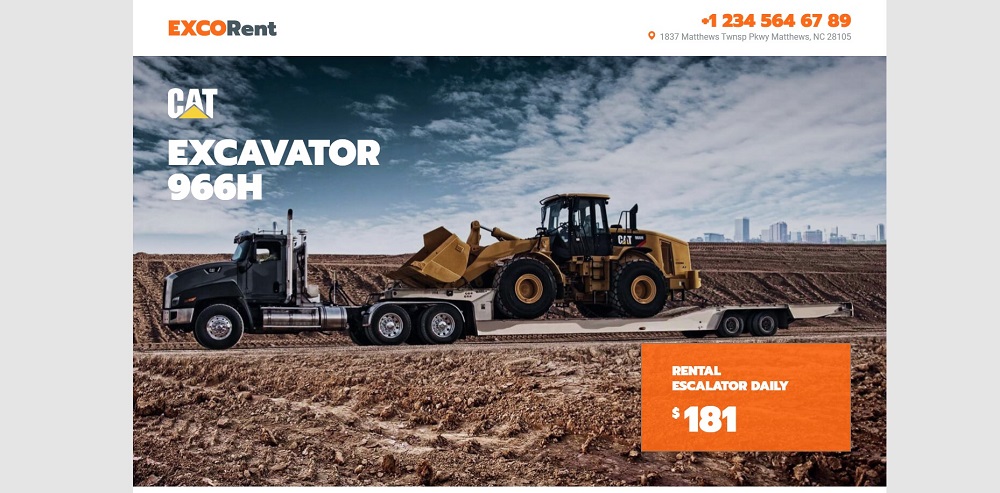ExcoRent - Equipment Rental Template for Strong Landing Page WordPress Theme