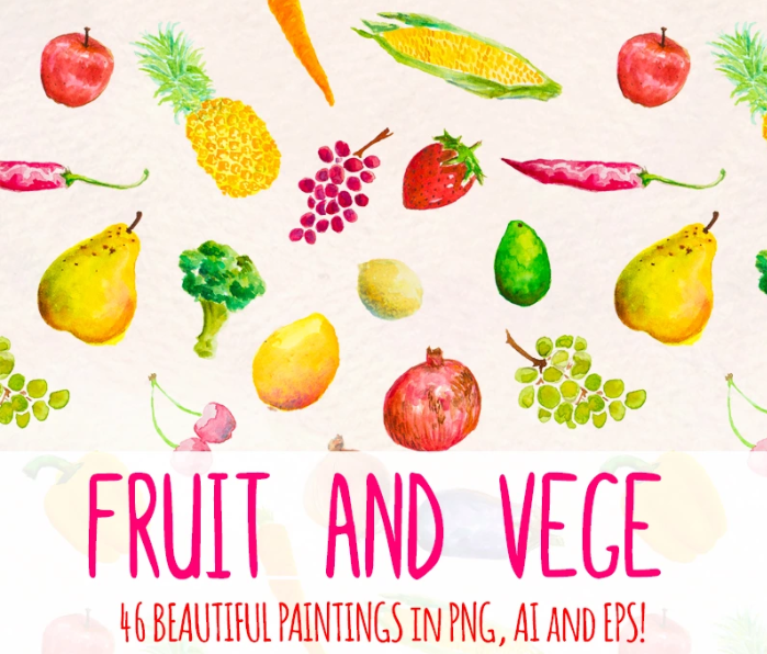 46 Hand Painted Fruits and Vegetable Illustration