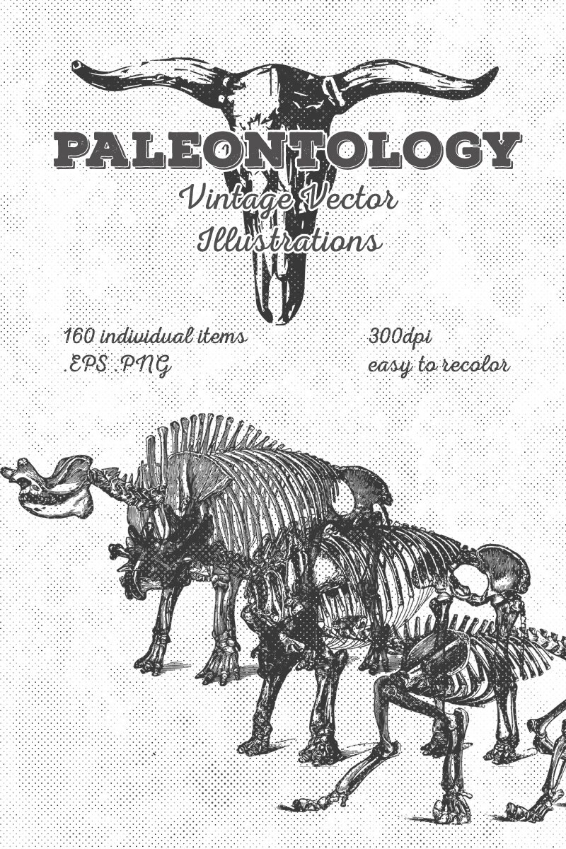 Paleontology Vintage Vector Illustrations [150 Items]