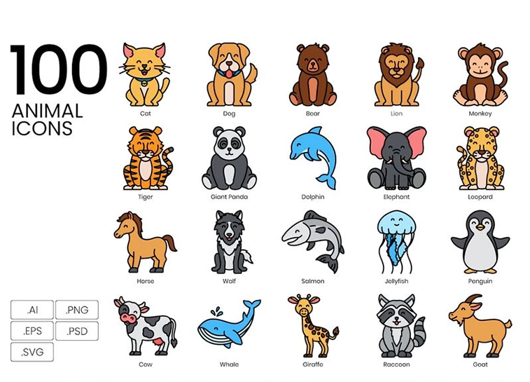 100 Animal Icons - Vivid Series Iconset Template
