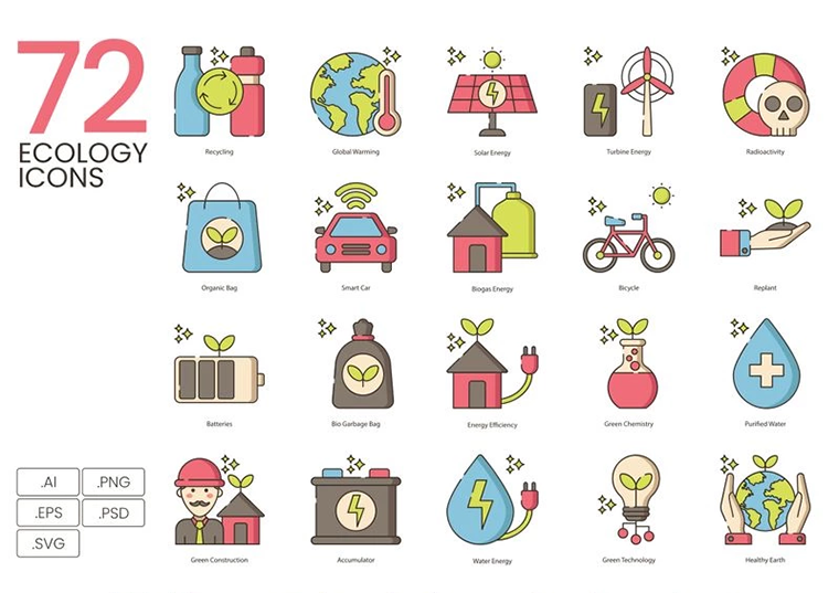 72 Ecology Icons - Hazel Series Iconset Template