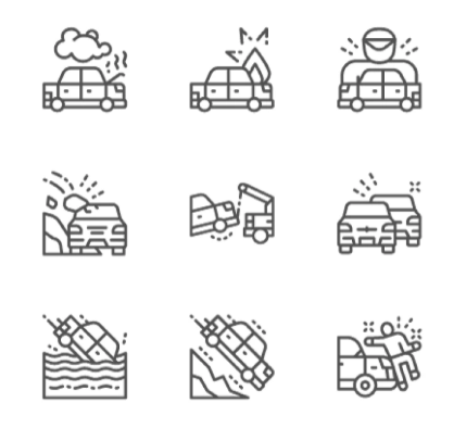 Set Of Car Accidents Line Icons