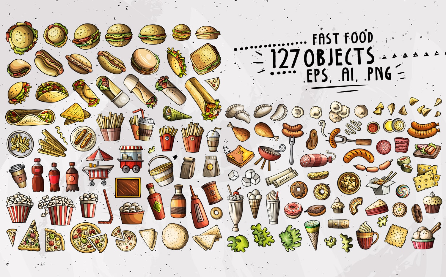 Fast Food Cartoon Doodle Objects Set Vector