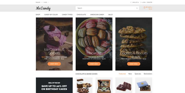 Ms.Candy - Tatlı Dükkanı Modern OpenCart Şablonu