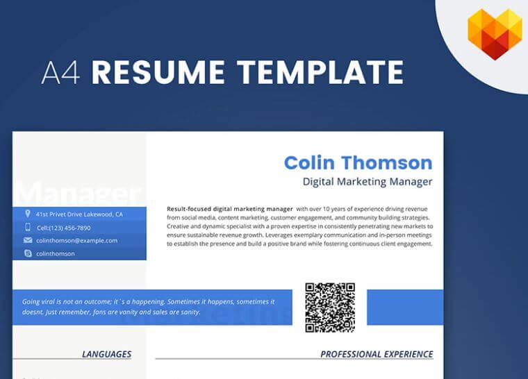 Colin Thompson – Digital Marketing Manager Resume Template