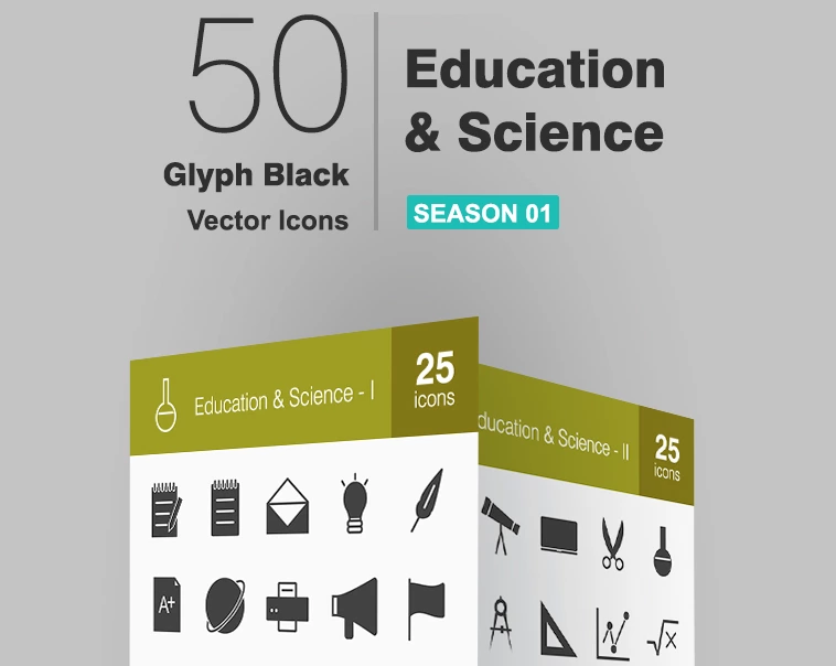 50 Education & Science Glyph Iconset Template