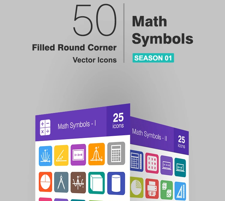 50 Math Symbols Filled Round Corner Iconset Template