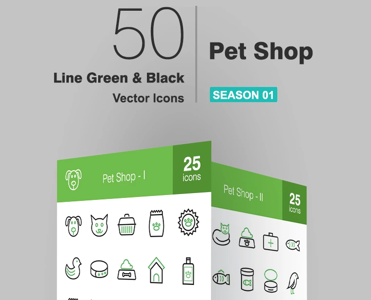 50 Pet Shop Line Green & Black Iconset Template