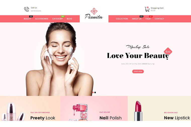 Pionita Cosmetics Shopify Theme.