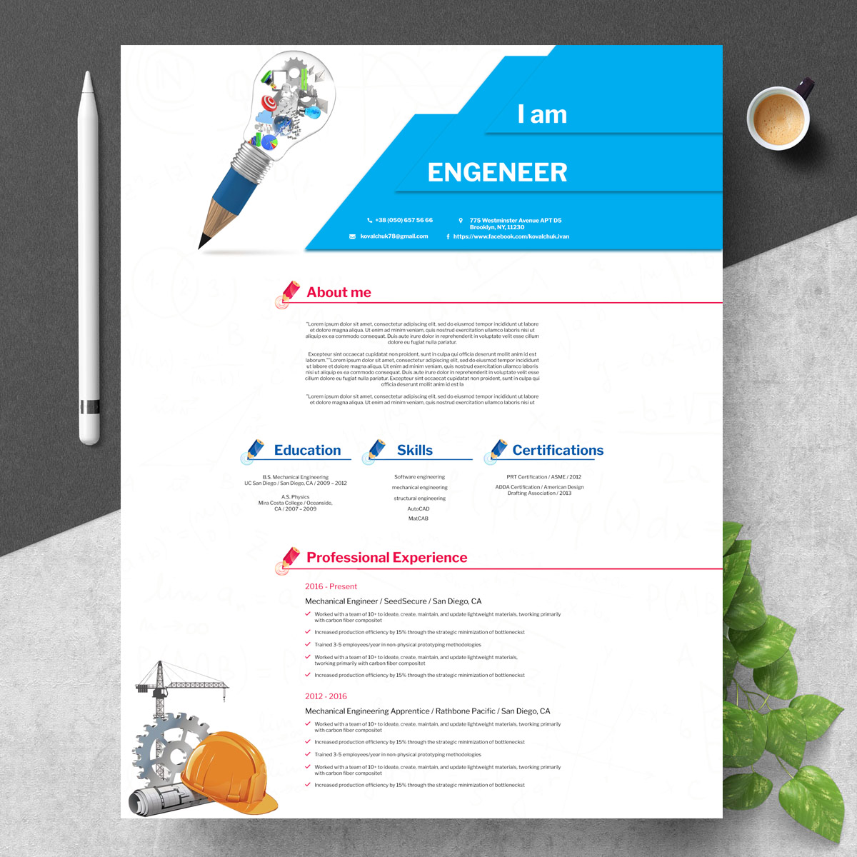 Engineering Resume Template PSD
