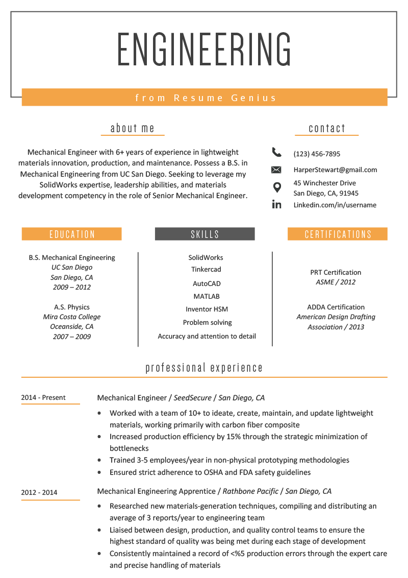 Engineering Resume (Text Format)