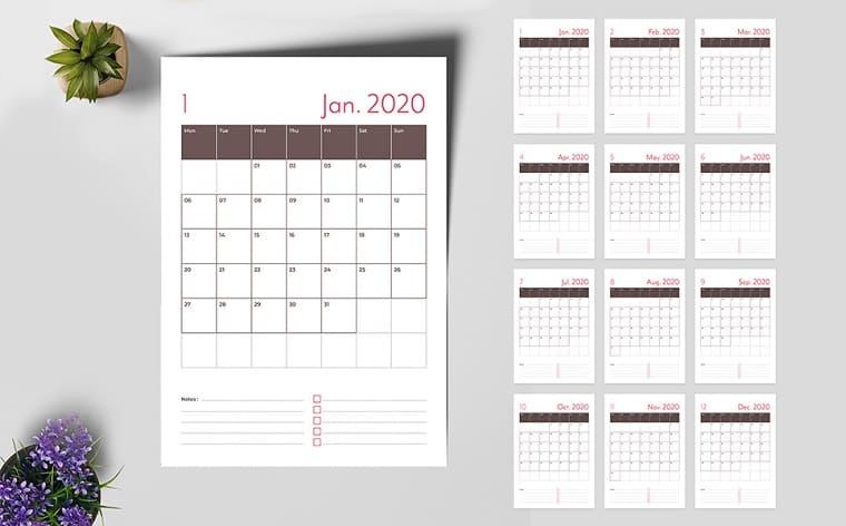 Calendar Planner Layout with Red Accents Planner