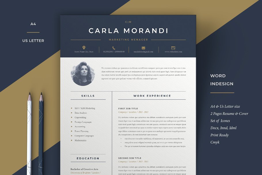 Minimal Indesign Resume Template | Carla
