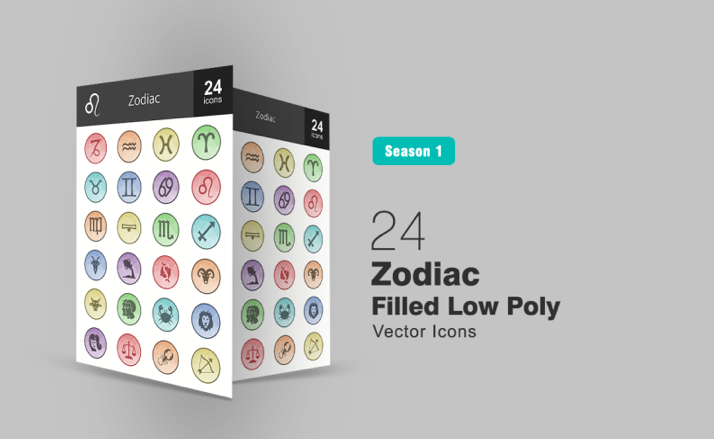 24 Zodiac Filled Low Poly Iconset Template