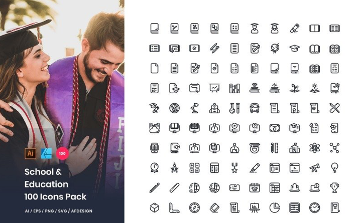 School & Education 100 Set Pack Iconset Template