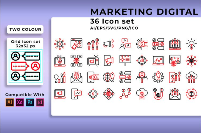 Marketing Digital Set Iconset Template
