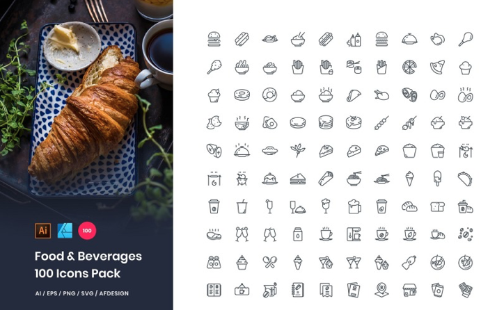 Food & Beverages 100 Set Pack Iconset Template