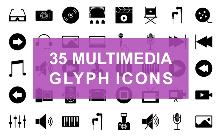 Multimedia Glyph Black Set Iconset Template