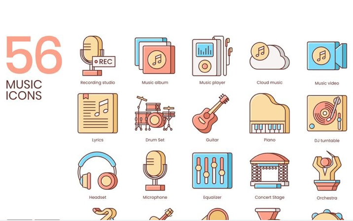 56 Music Icons - Honey Series Iconset Template