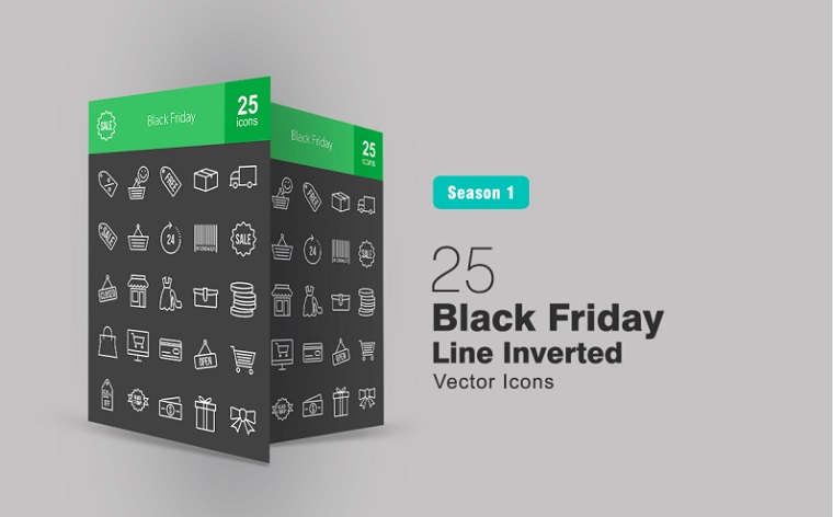 25 Black Friday Line Inverted Iconset Template