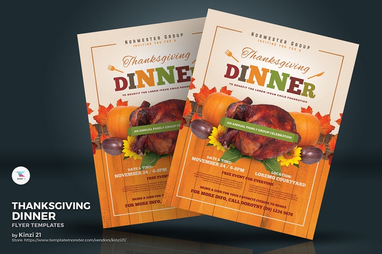 Thanksgiving Dinner Flyer Corporate Identity Template.