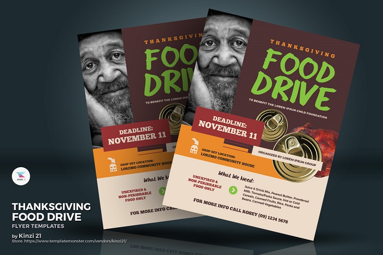 Thanksgiving Food Drive Flyer Corporate Identity Template.